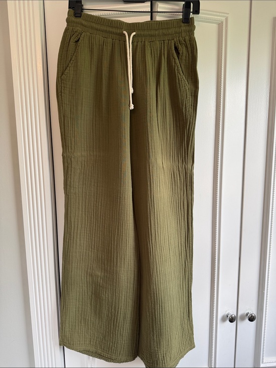 DONNI. Pants - DONNI. Olive Green Wide-Leg Drawstring Pants